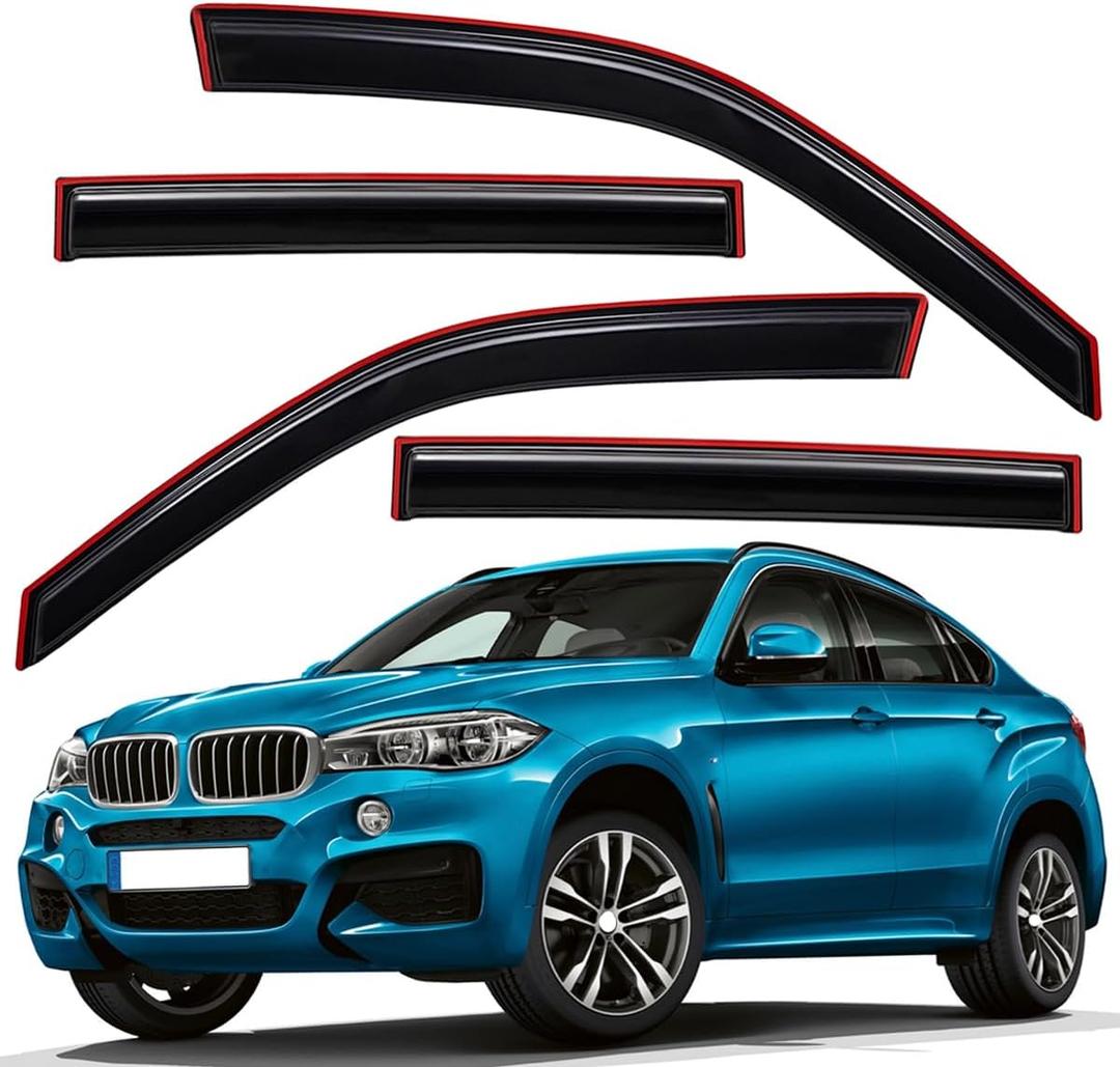 Lightronic Extra Durable Clip-on in-Channel Auto Vent Window Visor, Fits 2014-2018 BMW X5, UV Protection Rain Guard, Smoke Original Wind Deflector, No-Drill Easy Install, 4-Pcs