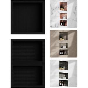 Shower Niche Insert Tile Ready 14" x 34" Recessed Wall Niche with Movable Shelf 3-Tier Bathroom Storage Plenty of Space Square Corners Sealed Waterproof, Matte Black