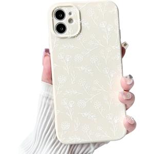 NITITOP Compatible with iPhone 12 Case Cute for Women Girl Vintage Flower Floral Leaves Pattern Trendy Slim Fit TPU Silicone Shockproof Girly Fashion Protective Phone - White