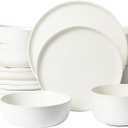 Gibson Elite James Street Stoneware Matte Reactive Double Bowl Dinnerware Set - Sea Salt White, Service for 4 (16pcs)