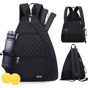 Sucipi Women's Pickleball Backpack - Quilted Crossbody Sling Bag for Tennis & Pickleball Paddle (Medium, Black)