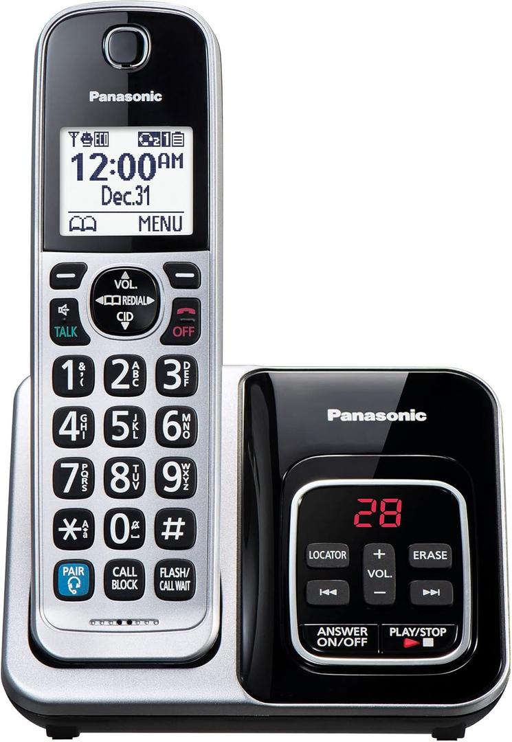 Panasonic Expandable Cordless Phone System, Bluetooth Pairing for Wireless Headphones, Smart Call Block, Bilingual Talking Caller ID, 1 Handset - KX-TGD890S (Silver)