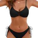 Blooming Jelly Womens Sexy 2 Piece Bikini Sets Cheeky High Cut Bathing Suit Color Block Textured U-Wire Swimsuits 2025 (Black) Medium