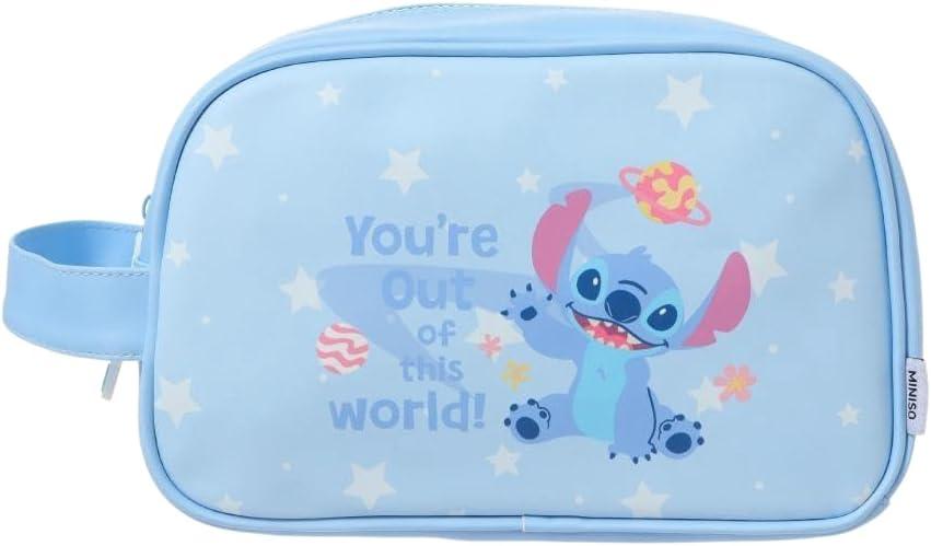 MINISO Stitch Cartoon Print Makeup Bag, Cosmetic Organizer with Zipper, Travel Toiletry Bag for Women