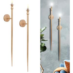 Candle Sconces Long Wall Candle Holder - 33" H Set of 2 Gold Long Wall Candle Sconce Retro Chic Wall Sconces Candle Holder Decoration for Dining Room, Living Room, Office, Bathroom