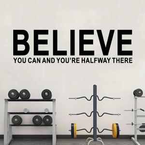3 x AnFigure Inspirational Office Wall Decals Gym Motivational Quotes Wall Stickers Sports Workout Fitness Workplace Business Art Vinyl Home Decor Believe You Can and You're Halfway There 25"X7"
