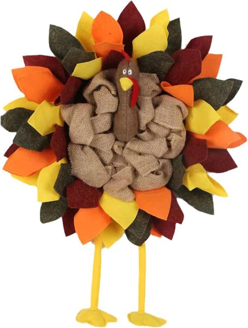 Thanksgiving Turkey Wreath Thanksgiving Wreath for Front Door Thanksgiving Door Decorations Turkey Decor (Yellow, 58cm)