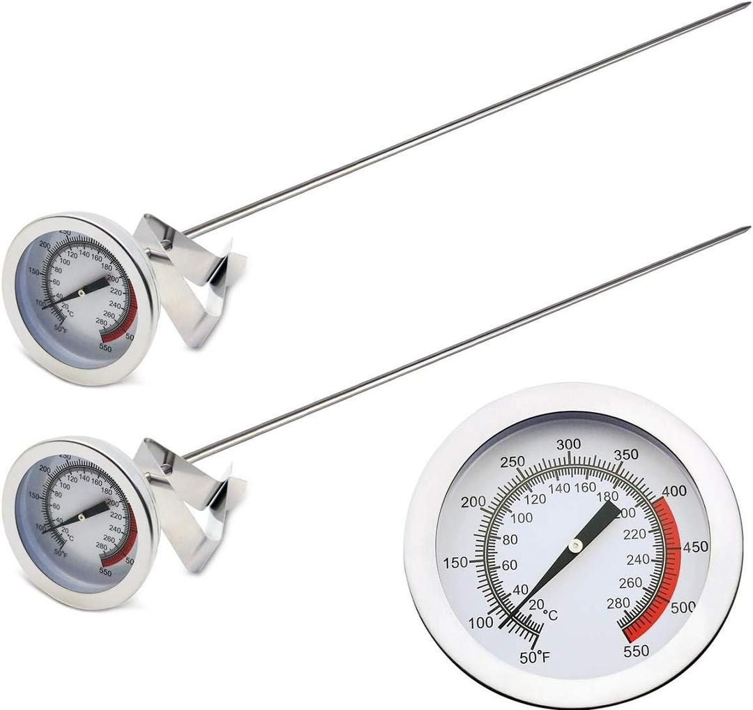 15“ turkey fryer thermometer with pot clip (4 Pack),  dial candy thermometer with stainless steel clip,oil thermometerr for frying,turkey thermometor deep fryer for cooking tall pots,beef,meat