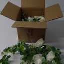 Dolicer 2Pcs 13Ft Artificial Eucalyptus Garlands with Flowers - 8 Roses, Faux Floral Greenery Garlands Fake Flowers Vines for Wedding Table Centerpieces Arch Party Ceremony Backdrop Decor (White)