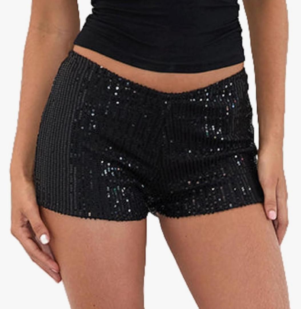 Women Y2k Sequin Micro Shorts Low Rise Bodycon Sparkly Mini Shorts Sexy Going Out Bottoms Rave Party Clubwear, S