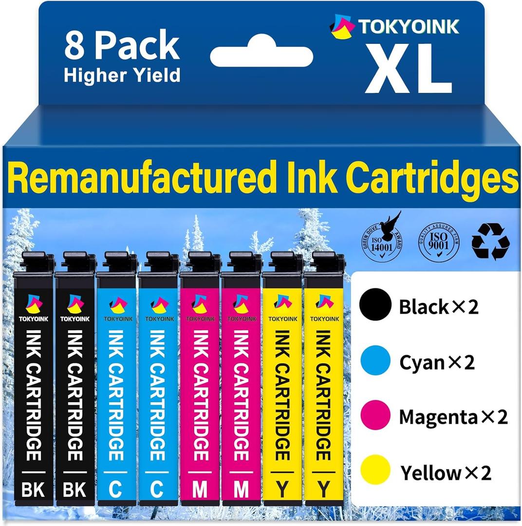 TOKYOINK 822XL Ink Cartridges Combo Pack Remanufactured Replacement for Epson 822 Ink Cartridges T822 T822XL Ink for Workforce Pro WF-3820 WF-4830 WF-4820 WF-4830 WF-4833 WF-4834 Printer (8 Pack)