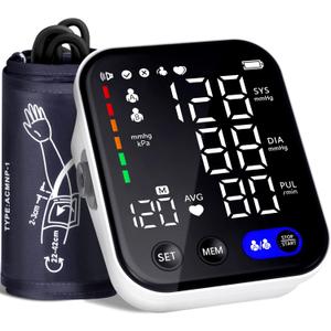 Blood Pressure Monitor, Upper Arm Blood Pressure Monitors for Home Use, Adjustable 8.7"-16.5" Blood Pressure Cuff, 2-User 2X120 Memory, One Touch Operation, Accurate BP Machine