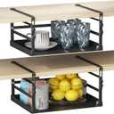 HENGI 2 Pack Adjustable Under Shelf Storage, Heavy Duty Metal Basket Organizer for Kitchen Cupboard Cabinet Pantry Laundry Desk Bookshelf, Black