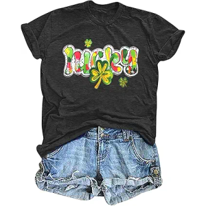 St Patricks Day Shirt Women: Lucky Shamrock Tshirt Irish Shirts St Patrick’s Clover Short Sleeve Tee Top XL