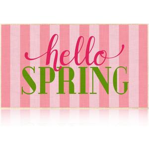 Tioncy Hello Spring Door Mat for Front Door 30''x 17'' Pink Non Slip Decorative Floor Mats for Spring Holiday Home Indoor Outdoor Entrance Garden Patio Porch Decor