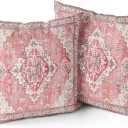Snycler Pink Boho Throw Pillow Covers Set of 2 Monaco Rug Carpet Double Sided Pattern Cotton Soft Pillow Case Cushion Cover Pillowcase for Garden Couch Sofa Bed Decorative 16x16 inch