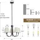 RUIYEY Modern Dining Room Chandelier - 23" 5-Light Gold Farmhouse Chandeliers with White Fabric Shades, Adjustable Hanging Dining Room Light Fixture, E12 Hardwired Ceiling Light for Kitchen Island