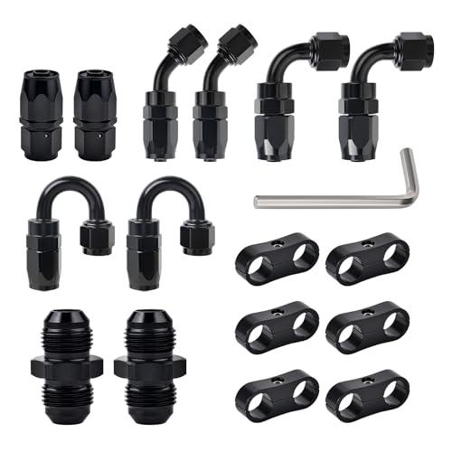 EVIL ENERGY 6AN Hose End Fitting Kit Straight 45 90 180 Degree with AN6 Male to Male Coupler & 6AN Hose Separator Clamp for CPE Braided Hose