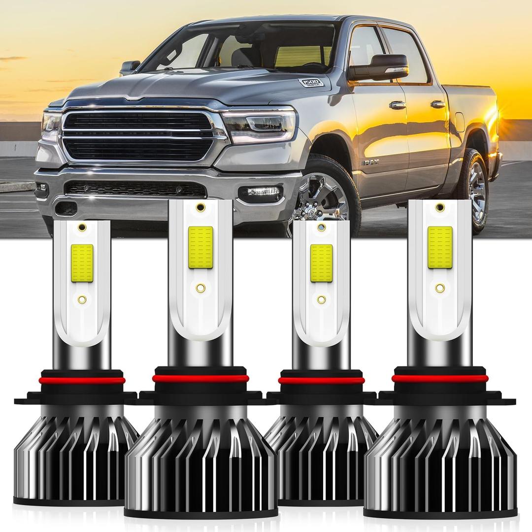 compatible with DODGE RAM 1500 2500 3500 With Projector 2016 2017 2018 2019 2020 Lights Bulb High Beam Low Beams, Pack of 4