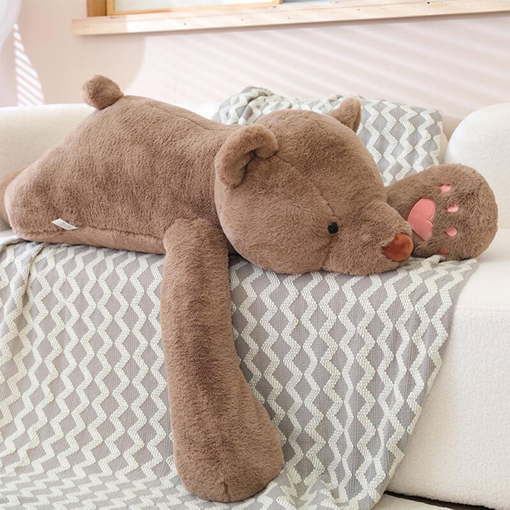 Weighted Bear Stuffed Animals, 23.6" Brown Bear Plush Throw Pillow Super Cute Kawaii Plushie Toys Gifts for Boys Girls Adults, 60cm, Brown