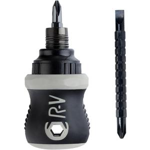 Buspoll Ratcheting Stubby Screwdriver - Adjustable Length, Reversible Dual End, Magnetic Tip - Compact, Portable, Pocket Size. (Small)