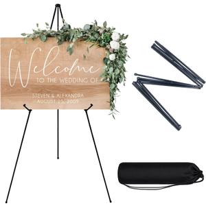 JEAWIWI Black Easel Stand for Wedding Sign, Poster Stand for Display, Collapsible Metal Art Easel for Painting, Floor Standing Easels for Birthday, Baby Shower Party, 66 Inch, Supports 6 Pounds, 1PCS