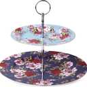 BTaT - Floral 2 Tier Round Porcelain Cupcake Stand, 2Tier Serving Tray, Dessert Stands, Tea Party Supplies, Party Table Decoration, Dessert Display Stands, Cookie Trays for Parties