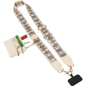 Cell Phone Strap Crossbody, Detachable Cellphone Lanyard with Wallet, Hand Free Adjustable Body Strap for Phone (White)