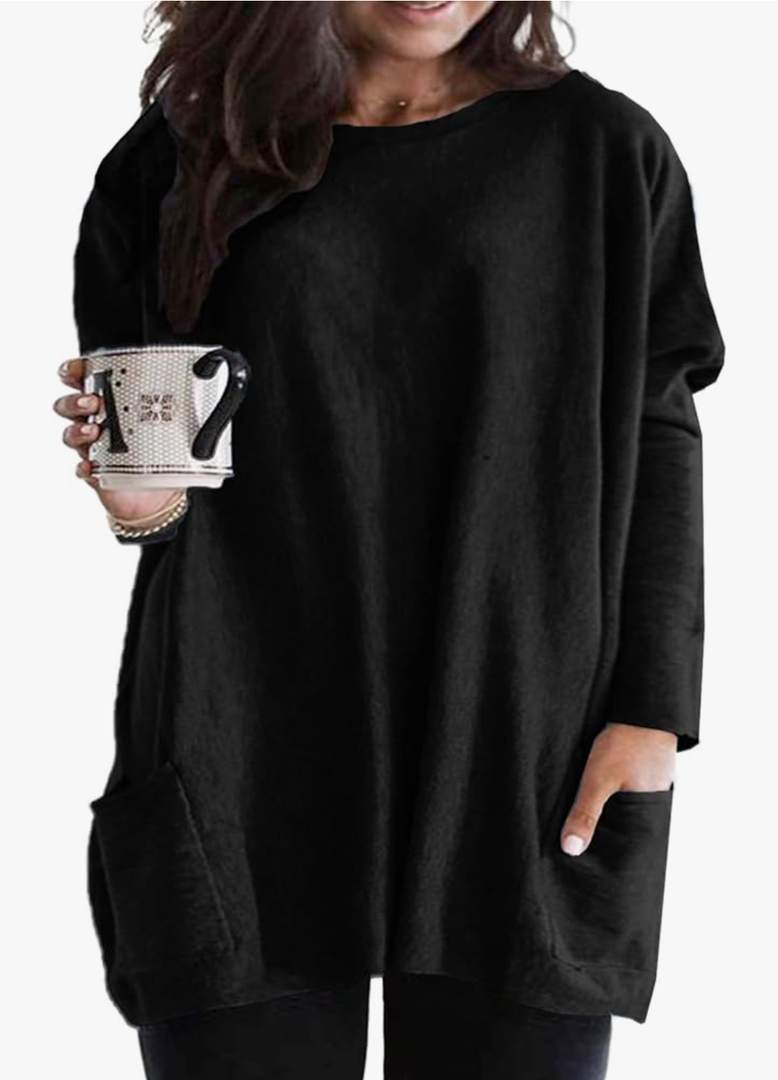 Eytino Women's Plus Size Long Sleeve Tops Crewneck Lightweight Sweatshirt Loose Casual Oversized T Shirts with Pockets, XXL