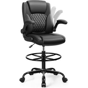 Drafting Chair,Tall Office Chair for Standing Desk,High Executive Leather Ergonomic Computer Chair with Adjustable Height and Flip-Up Armrest for Counter Height Desk,Black, 20 inches x 9.8 inches x 20 inches