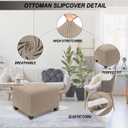 NeColorLife Stretch Ottoman Cover Square Oversized Soft Knitted Jacquard Thick Covers for Large Square Ottoman Storage Stool Furniture Protector Khaki X-Large