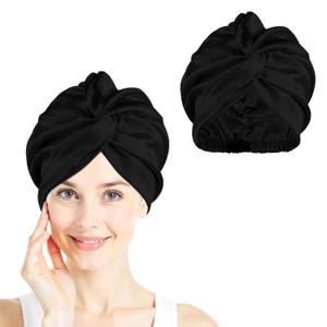 Silk Satin Bonnet for Sleeping Hair Satin Silk Bonnet for Sleeping Women Double-Layer Silk Hair Wrap with Elastic Band, Adjustable Sleep Cap Includes Silk Scrunchie(black)