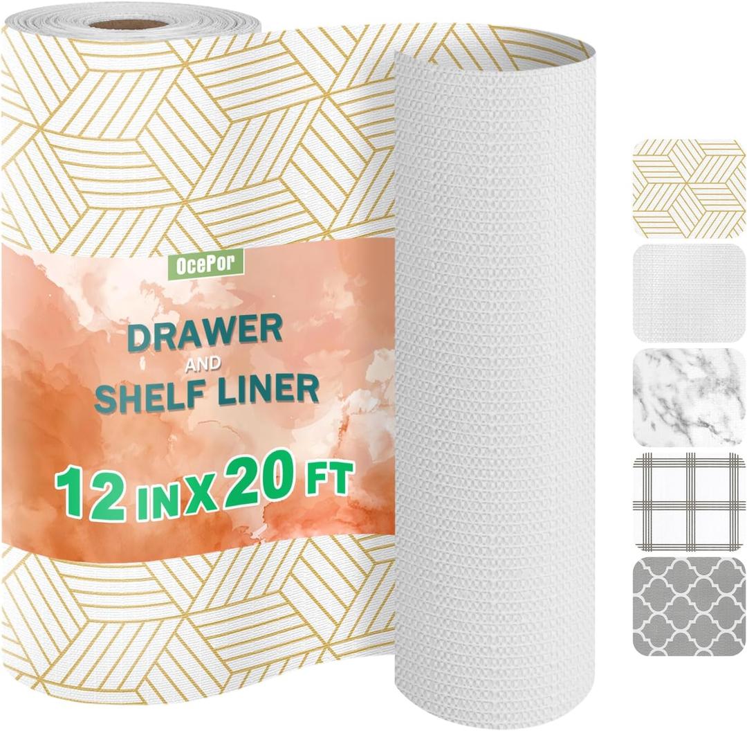 3 x OcePor Non-Adhesive Drawer and Shelf Liner 12IN x 20FTNon Slip Cabinet and Cupboard Liner, Kitchen Cabinet Liners for Shelves, Waterproof Drawer Shelf Liners for Cabinets/Bathroom Cupboard