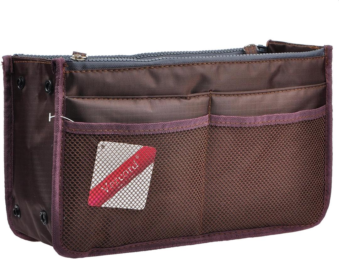 Vercord Updated Purse Handbag Organizer Insert Liner Bag in Bag Pockets Coffee Large