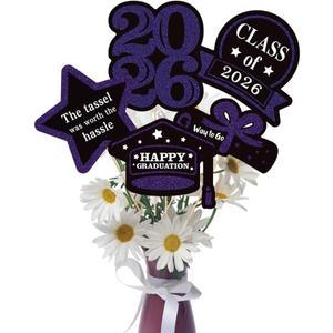 2 x 25 Pcs Purple and Black Class of 2026 Congrats Grad Table Centerpieces Congratulate Graduation Centerpiece Sticks for Graduation Party Decorations