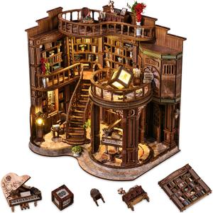Book Nooks for Adults, DIY Miniature Dollhouse Book Nook Kit, Model Kits Craft Kits for Adults, 3D Wooden Puzzle Book Nook Craft Bookshelf Decor, Adult Craft Kits Gift with Led Light