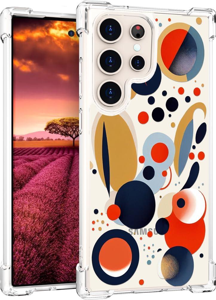 Compatible with Samsung Galaxy S23 Ultra Case Cute Clear for Women Girls, Transparent Phone Cover Design (Abstract Art Geometric Shapes)