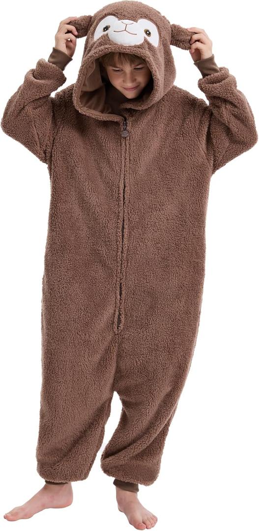 Kidukso Kids Alpaca Costume Adorable Children Zipper Alpaca Outfit Halloween Animal Cosplay Dress-Up Party (XS fit 4'3"-4'8", Brown)