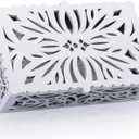 Saillong Doorbell Chime Cover Box Only, Wooden Doorbell Cover for Wall inside With Floral Design, Door Bell Covers With Adhesive Tape and Screws, Easy to Install, Doorbells Not Included(White)