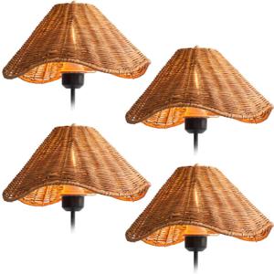 Small Rattan Lamp Shades Set of 4, Boho Wicker Woven Lampshade Replacement for Table Lamps, Floor Lamps and Wall Lamps, Spider Design, 5.5" Top x 10" Bottom x 6.6" High