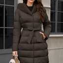 PAPILLON D'OR WEAR YOUR WINGS Women's Long Puffer Coat with Belt, Hood & Furry Lining - Knee-Length Winter Jacket XL