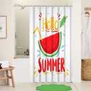 Summer Shower Curtain for Bathroom Hello Summer Watermelon Shower Curtain Set with Hooks Red Fruit Polyester Waterproof Fabric Shower Curtains 48x72 inches