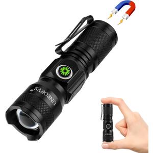 UNROEVS Rechargeable Mini Flashlight with Magnet,Pocket Flashlights High Lumens with Clip,1200 Lumens Compact LED Small Light and Long Range,EDC Flash Light for Everyday Carry.