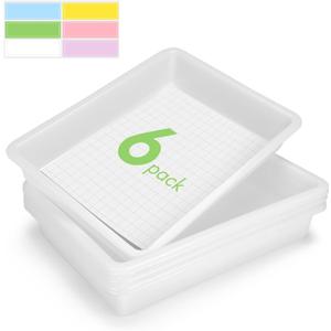 ShineMe Turn in Trays Classroom, 6 Pack White Paper Trays for Classroom with Colorful Labels, Thick Plastic Storage Bins for School, Office Organization, Letter Size Flat Storage Tray