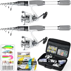 Ghosthorn Fishing Rod and Reel Combo Carbon Fiber Telescopic Fishing Pole Carrier Bag Portable Kit Saltwater Freshwater (2 Pack Rod&Reel Combos with one Bag, 1.8m 6ft)