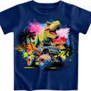 Funnycokid Toddler Boys Shirts Graphic T-Shirt Kids Short Sleeve Tees 2-6 Years (Blue)