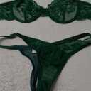 Lilosy Sexy Floral Lace Scallop Underwire Push Up Sheer Lingerie Set Outfits (Small, Army Green)