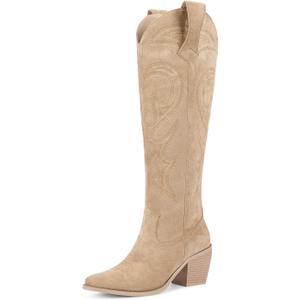 wetkiss Cowboy Boots for Women Knee High, Cowgirl Boots Women Rhinestone Comfort Fashion Tall Sparkling Western Boots Boots for Women (8, D-apricot)