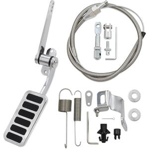 Universal Polished Aluminum Throttle Pedal, 2" x 4-1/2", Includes Stainless Steel Braided 36" Throttle Cable Kit with 24" Sleeve and Cable & Carb Bracket