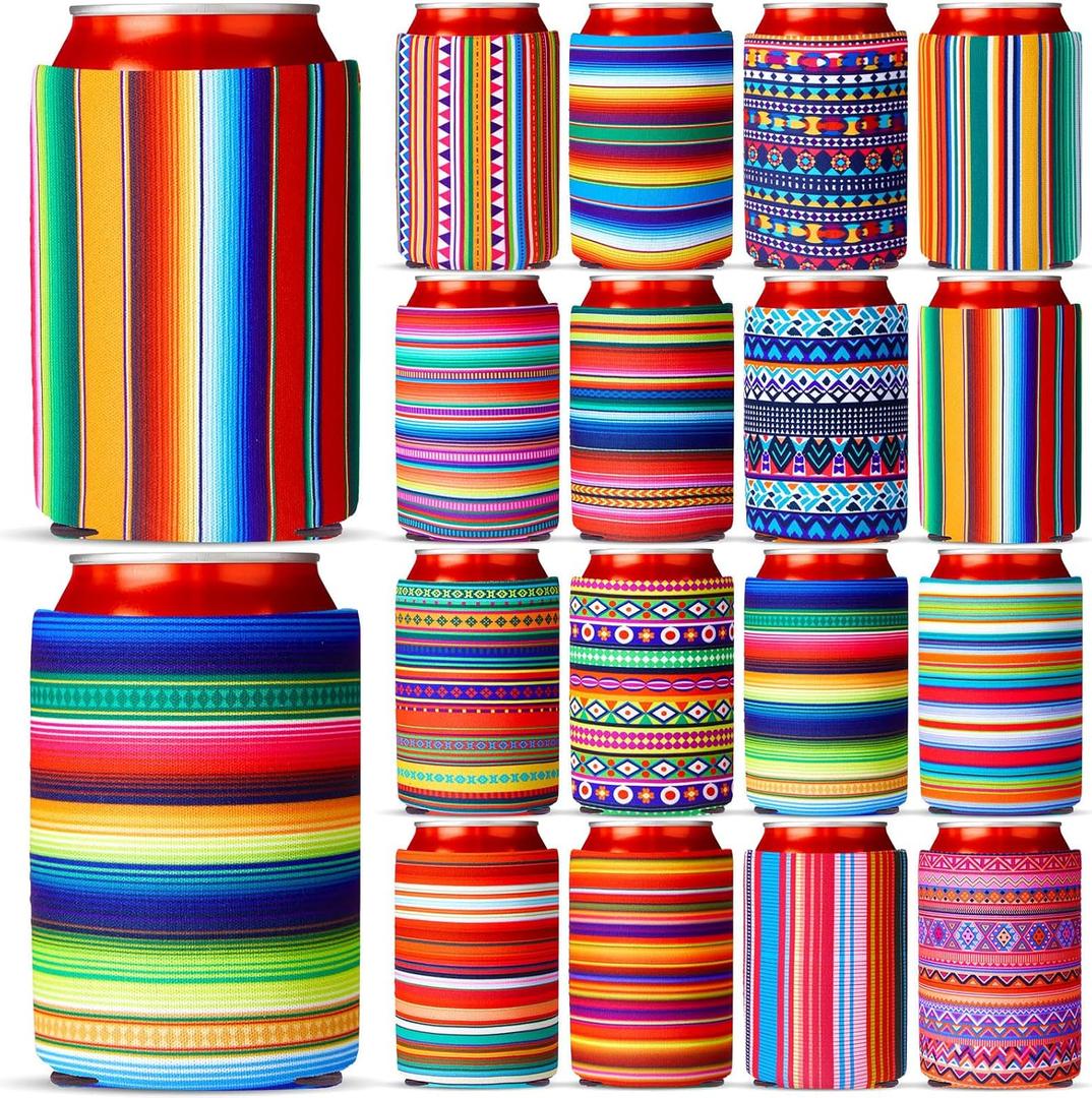 Nitial 16 Pcs Mexican Soda Cooler Sleeve Summer Neoprene Can Cover for 12 oz Beer Bottle Drink Sleeve Beverages Fiesta Party Decorations Cinco De Mayo Party Supplies (5.12 x 3.94'')